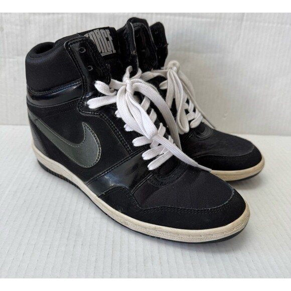 Nike Force Dunk Sky Hi Hidden Wedge Heel Black White High 629746-001 Womens 9.5 - Picture 1 of 9